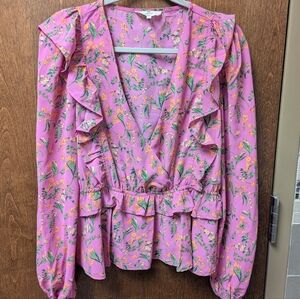 Anthropologie Floral Peplum Blouse L Romantic Cottagecore Ruffle Top Spring